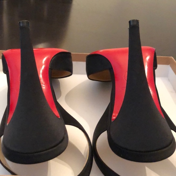 Christian Louboutin Black Satin Sling Back Pumps - Picture 4 of 10